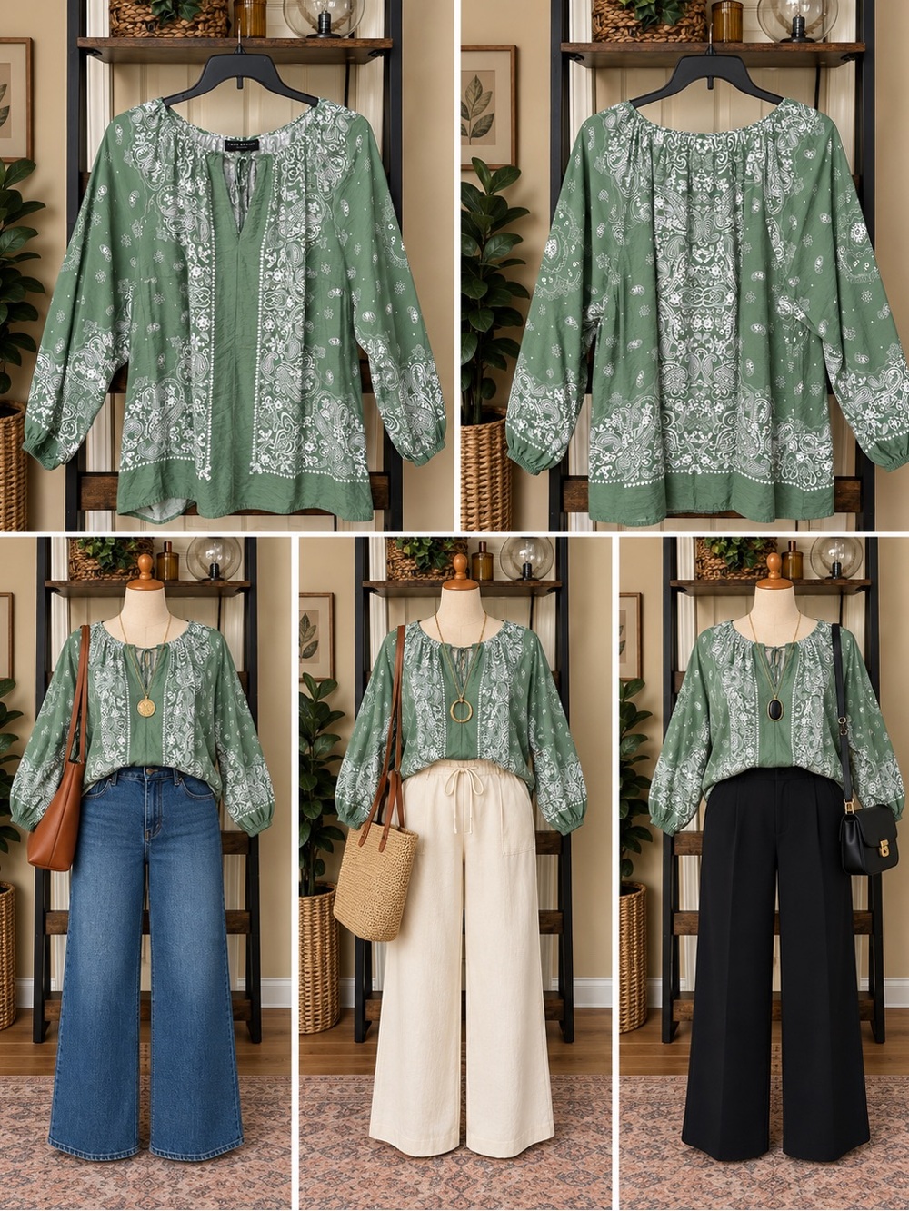 Lane Bryant Green Paisley Peasant Tunic